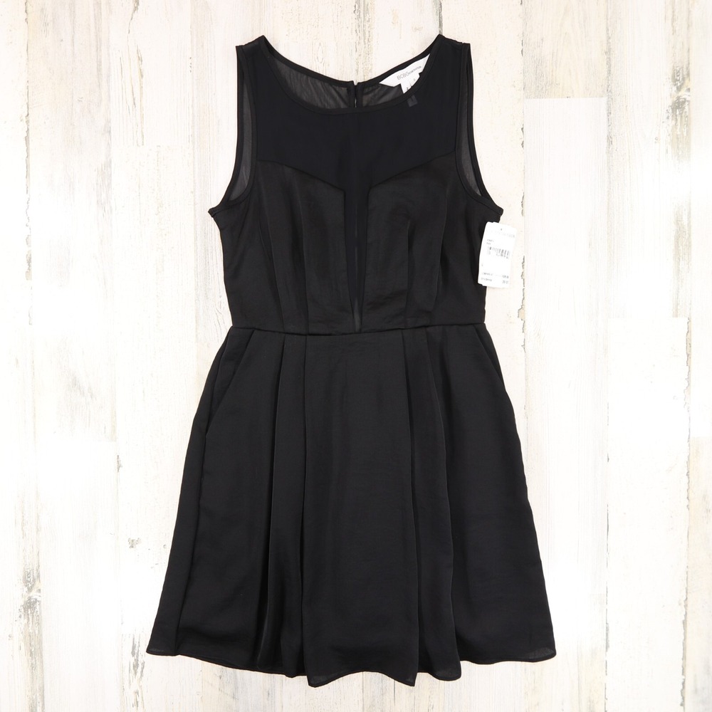 NEW BCBGeneration Illusion Dress Womens 0 Black Sleeveless Sheer Overlay